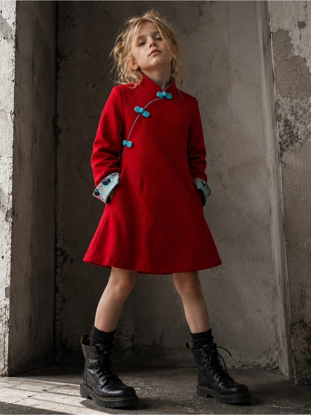 Chou-Chou Chic Red Wool Blend Chinese Style Padded Dress Coat Kids Size 120